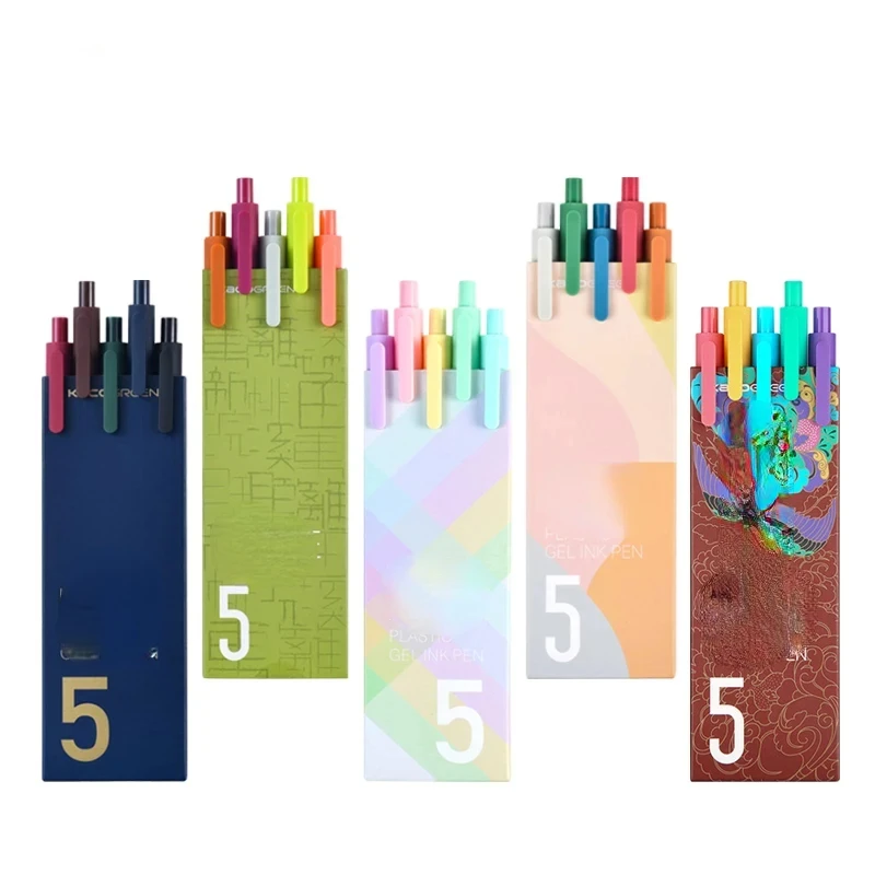 5Pcs/Pack Gel Pen Kawaii Push Sign Pens with Refill for Gel Pen 0.5MM Color Ink Cute Office Stationery Supplies