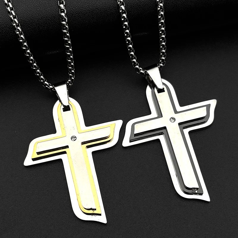 

Christian Cross Pendant Necklace for Women Men Stainless Steel Jesus Christ Amulet Gold Color Chain Necklaces Jewery Gift