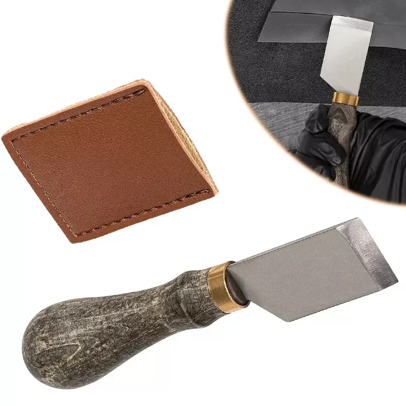 TML Handmade Forged Straight Leather Skiving Knife, Flat Leather Cutting Knife with Wooden Handle and Protective Case