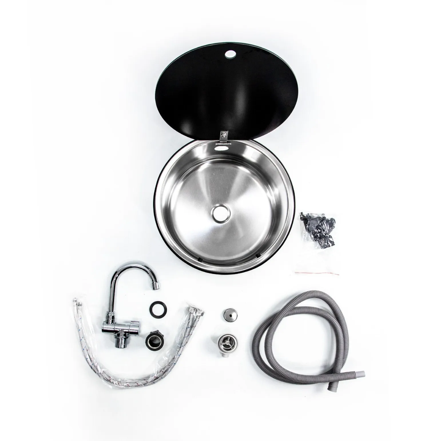 RV ronde spoelbak met deksel keuken opvouwbare flip cover enkele sleuf 304 roestvrijstalen ronde spoelbak jacht roestvrijstalen spoelbak