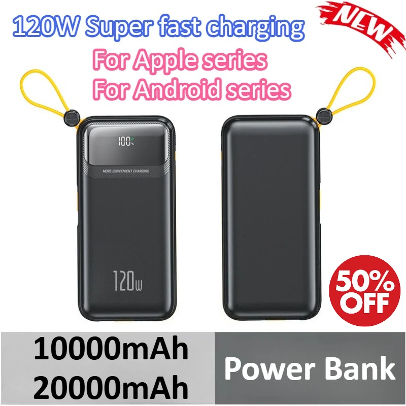

10000mAh 20000mAh 120W Ultra Fast Power Bank With Built-in Cable With Digital Display For iPhone For Xiaomi For Samsung