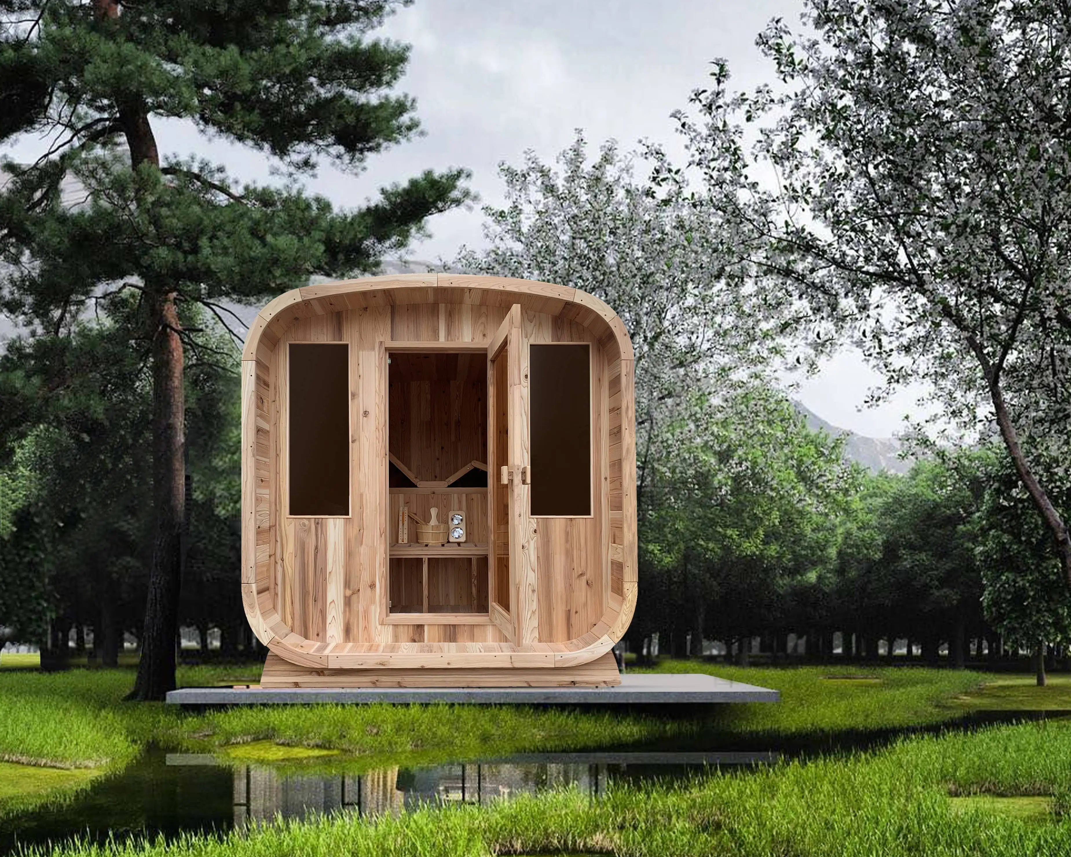 Custom Modern Traditional Electric Heating Wooden Barrel Sauna Room New Design for Family Use for Gym or Apartment