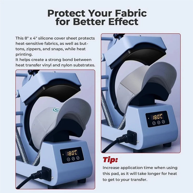 وسادة غطاء إسفنجية A25F مقاس 8 بوصة × 4 بوصة، 3 سمك من السيليكون للقبعة، حصيرة الضغط الحراري، 1/8 بوصة، 2/8 بوصة، 3/8 بوصة تستخدم مزدوجة الجوانب لضغط القبعة