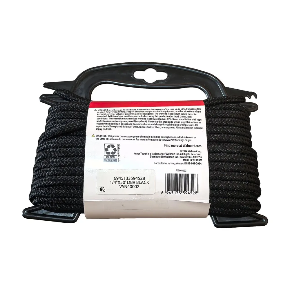 Black Polypropylene Diamond Braid Rope 1/4 Inch Diameter 50 Feet Length for Marine Outdoor Boating Camping Heavy Duty view 6