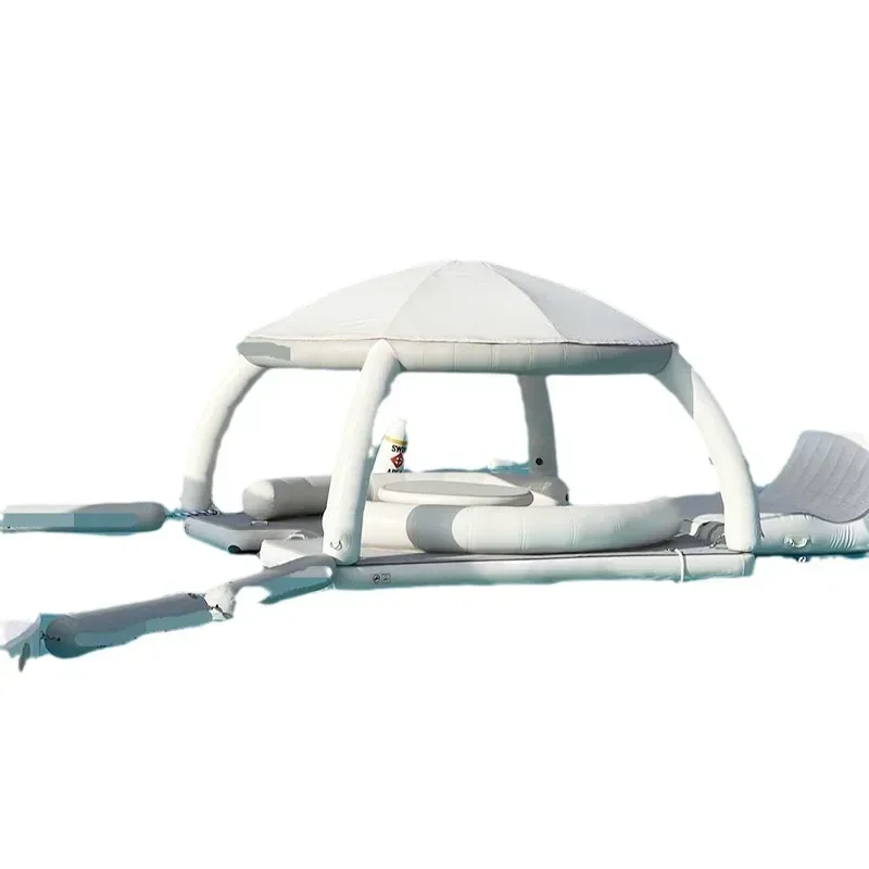 Hot Sale Wholesale Commercial Summer Aqua Party Raft Deck Inflatable Floating Dock Raft Float Platform Pontoon With Tent