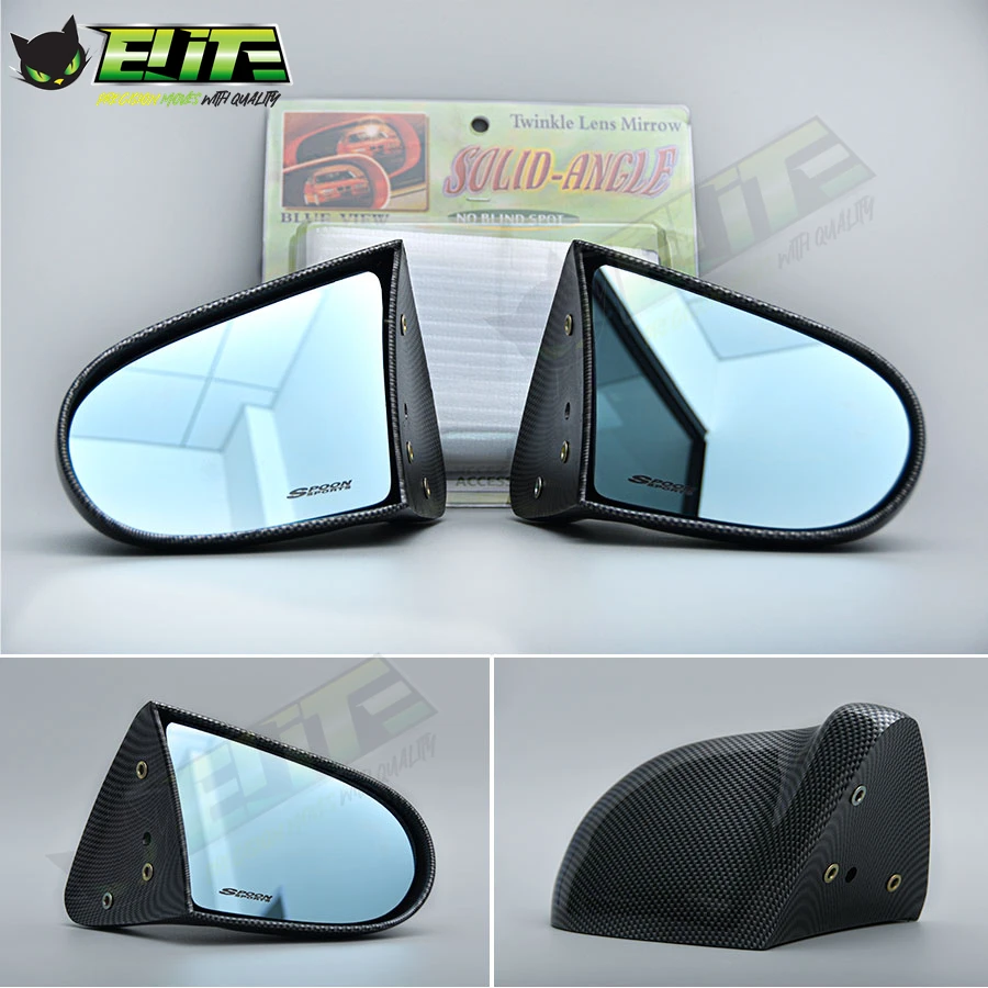 JDM Spoon Style Car Rear View Mirror Black Carbon Film Racing Mirror for Honda Civic EG 4door 1992-1995