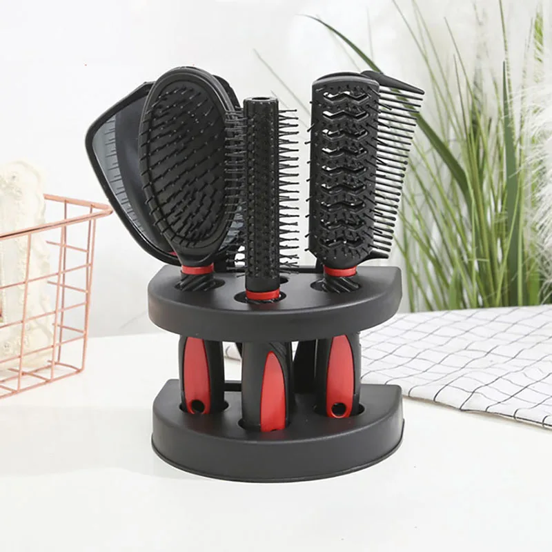Profissional Anti-Static Cabeleireiro Comb and Mirror Kit, Storage Holder, DIY Hair Styling, Cabeleireiro Combs, Ferramentas de maquiagem, 5pcs por conjunto