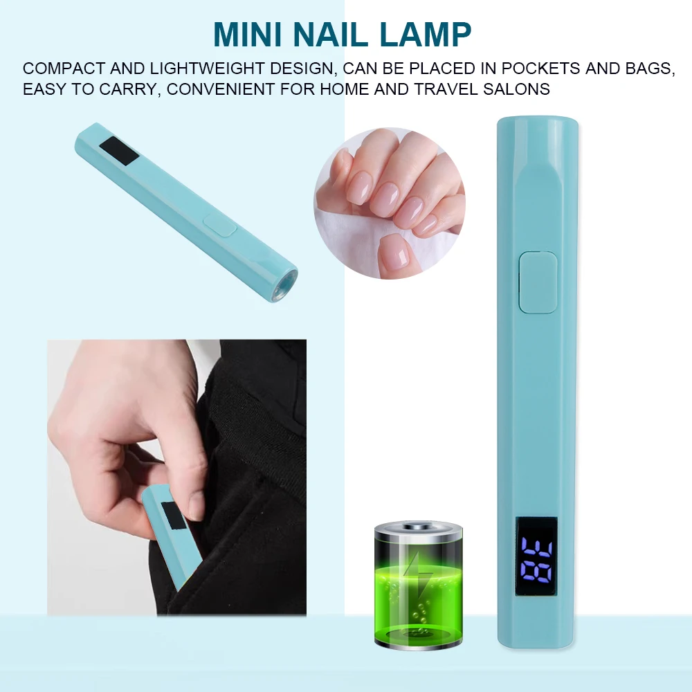 مصباح أظافر محمول، مصباح LED محمول بالأشعة فوق البنفسجية قابل لإعادة الشحن عبر USB للتقليم، مصباح معالجة طلاء الأظافر الصغير من الجل للسفر المنزلي