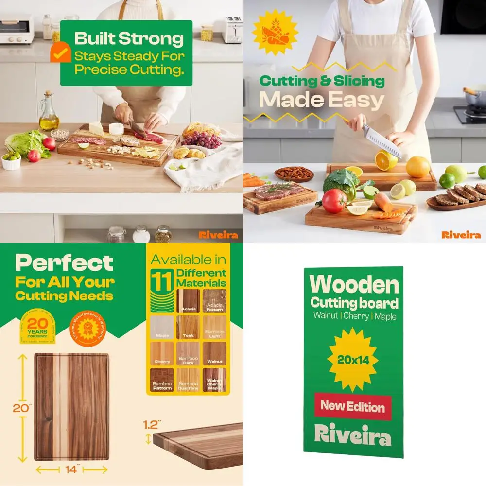 

Durable 20x14 Inch Walnut, Maple, and Cherry Wood Cutting Board with Deep Juice Grooves for Kitchen and Charcuterie