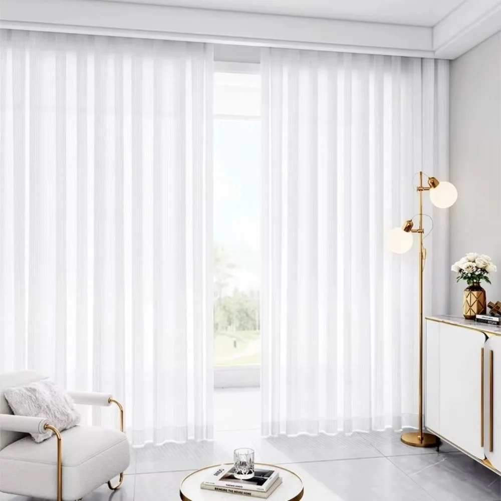 Soft Chiffon White Tulle Curtains Transparent 100*200cm Blinds Style Curtains Breathable Solid Color Privacy Sheer Curtain