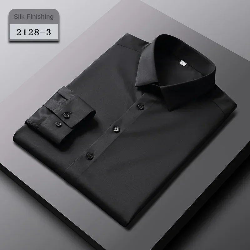 M~5XL Men stretch ice silk long sleeve shirt black short sleeve business casual iron-free inch shirt professional dress shirt