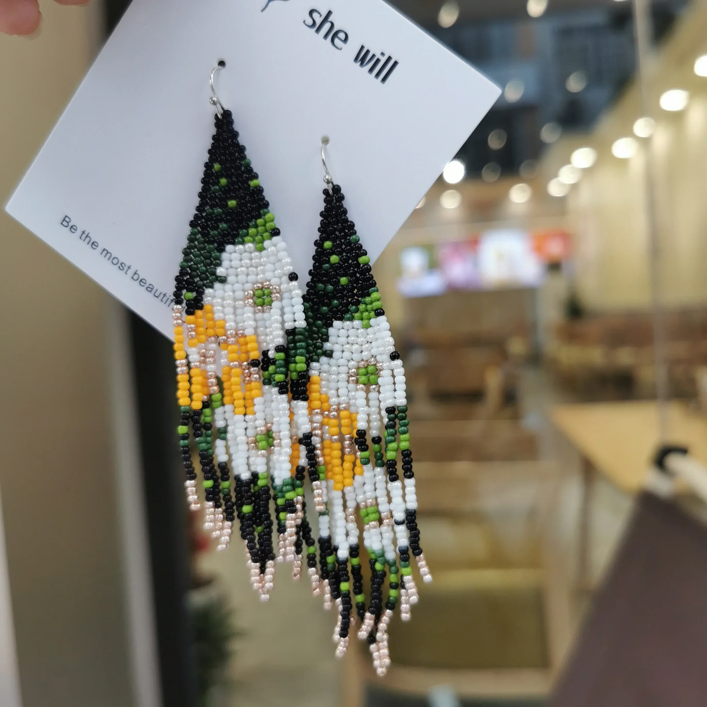 Bohemia Alloy Beaded Earrings with Tassel - Three Flower Versatile Irregular Design Hand Knitted Simple Rice Bead Jewelry