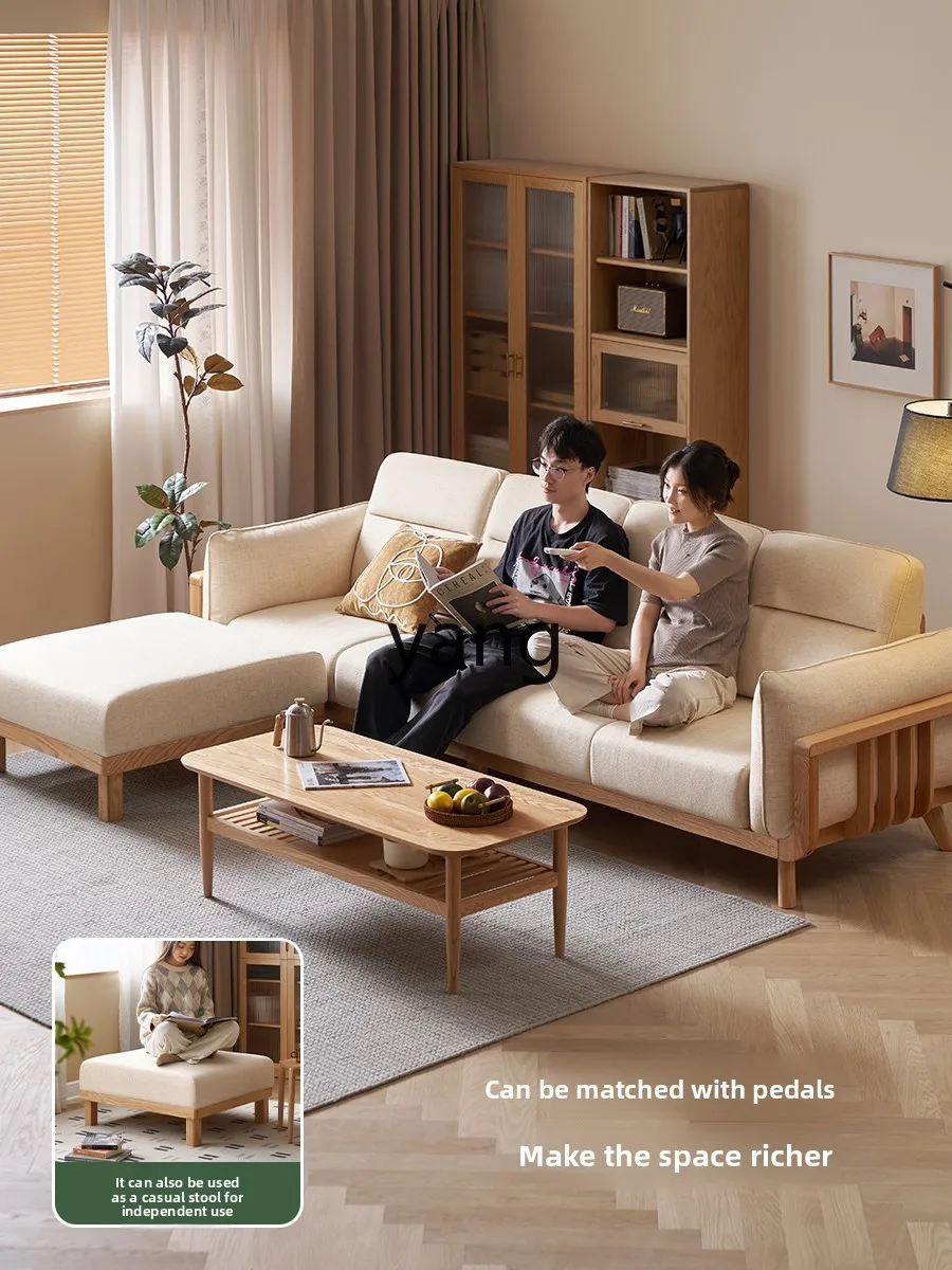 LTT new Chinese high backrest oak living room three-person straight row sofa