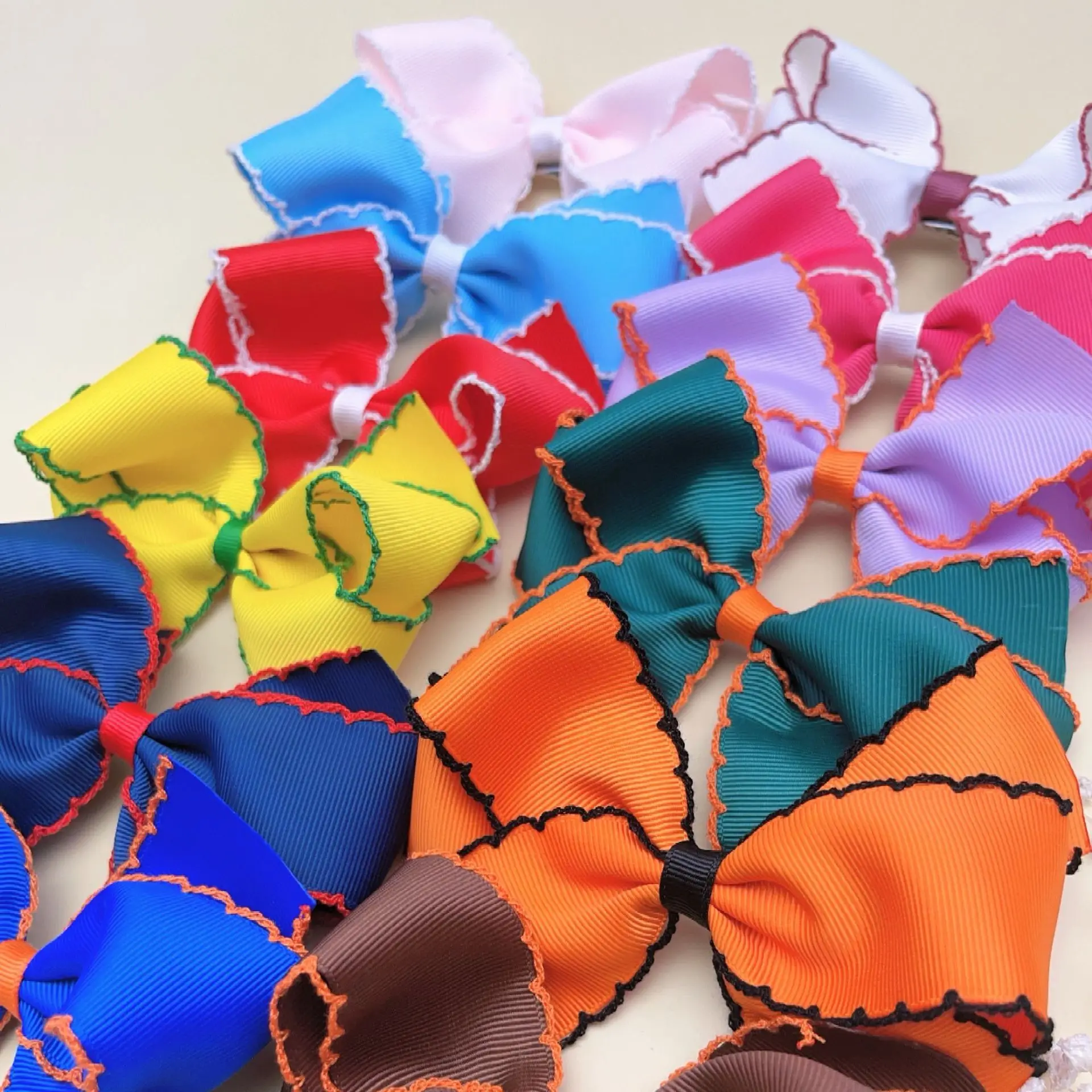 

36pc Baby Girls Hair Clips Frill Bow Edge Lock 4.7' Ribbon Barrettes Waves Hairpins Bulk Kids Hair Accessories Headwear