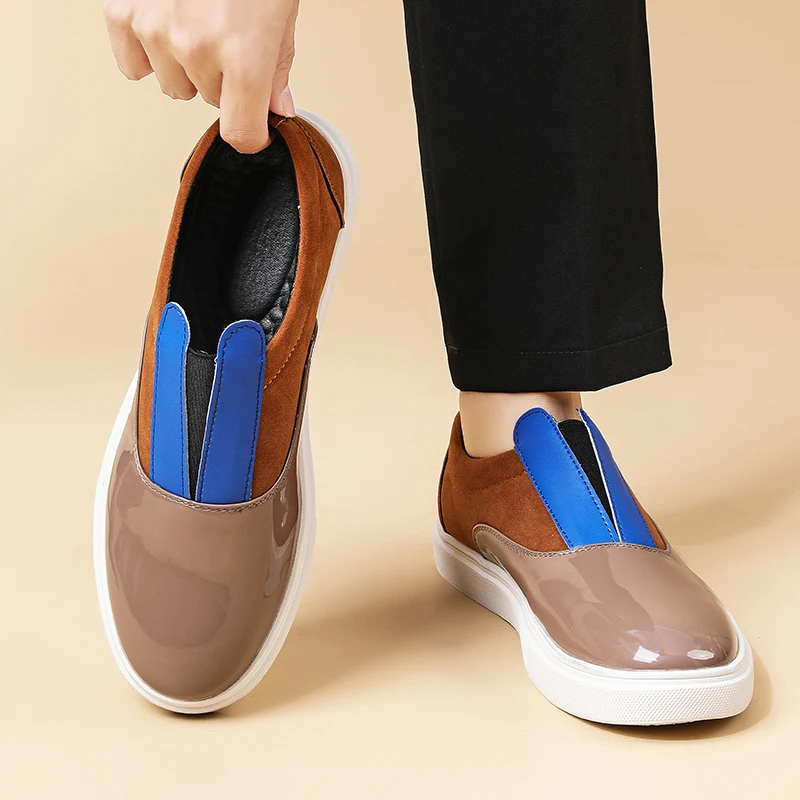 Fashionable Splicing Design Casual Shoes Branded Business Office Commuting Leather Shoes Quality Comfortable Men Driving Loafers