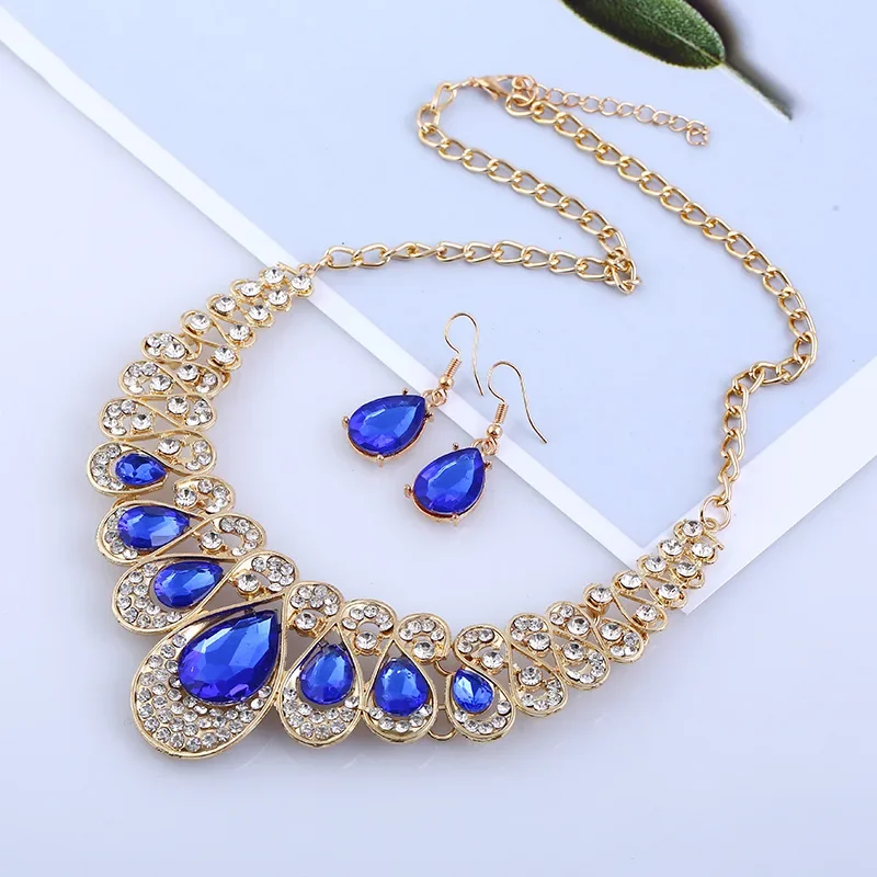 Water Drop Faux Gem Pendant Necklace Earrings Jewelry Accessory Necklace Earrings Wedding Bridal Crystal Stone Jewelry Sets