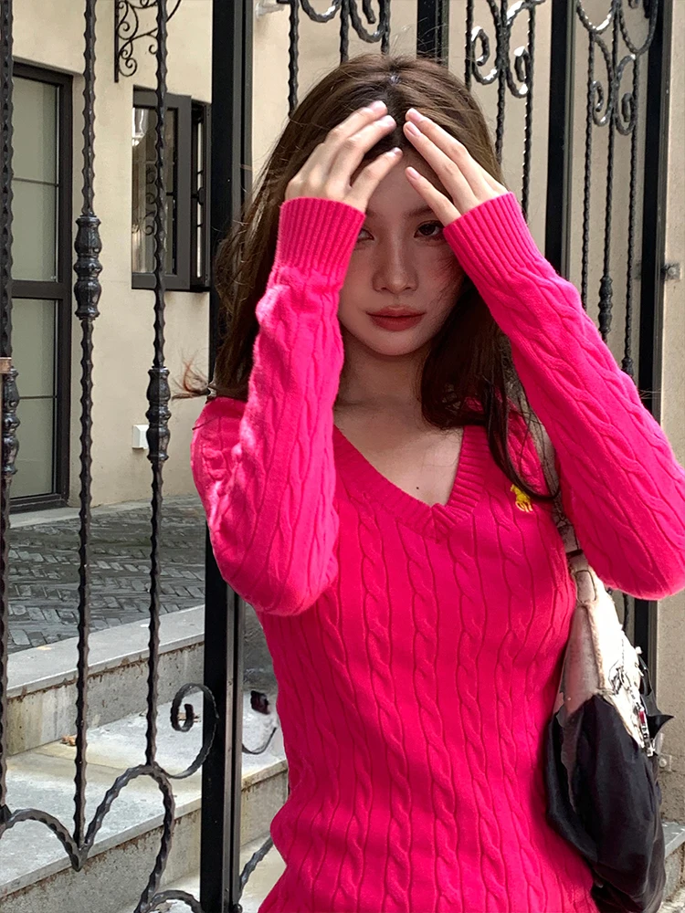 

Вязаный свитер Mischief of Cookie Girl's nk с V-образным вырезом, узором «косичка», длинный, повседневный, из полиэфирного волокна