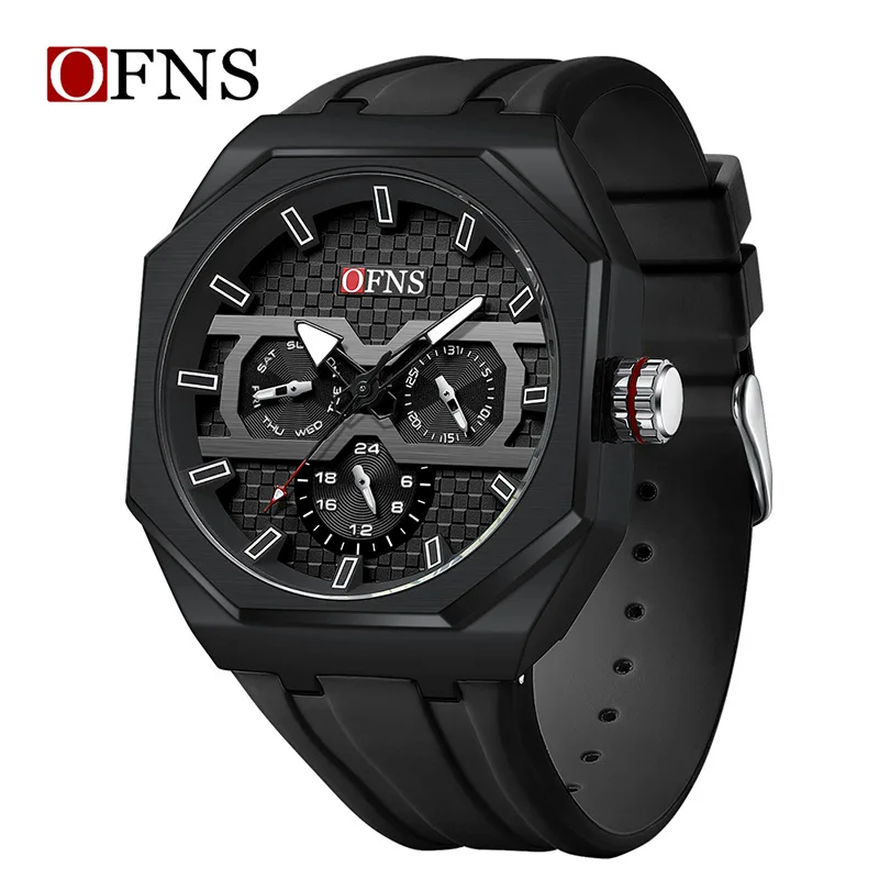 メンズクォーツ時計,白,黒,緑,青,赤の時計,スポーツ,シリコンストラップ,男性へのギフト,ファッション,OFNS-8023