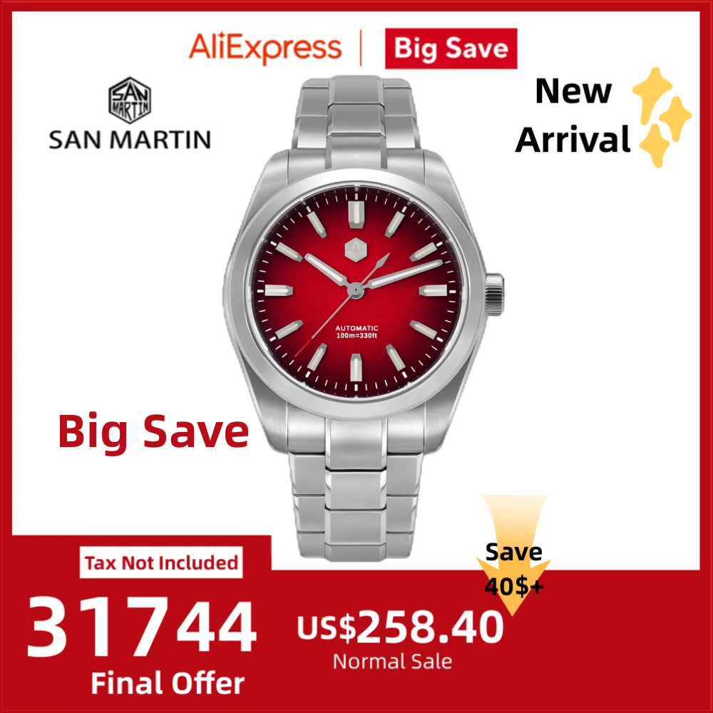 

San Martin 39mm 9039 Enamel Gradient Chinese Character Fu Pattern Dial Men Mechanical Watch Original Swim BGW-X1 SN0144GX-1