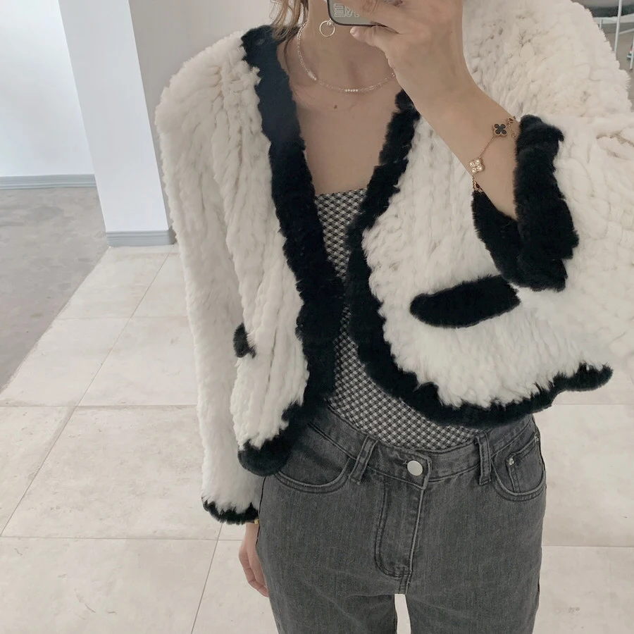 

2023 New Women Fashion Brand Design Real Genuine Natural Rabbit Fur Coat Free Shipping Female Pure Dropshipping Jacket Short