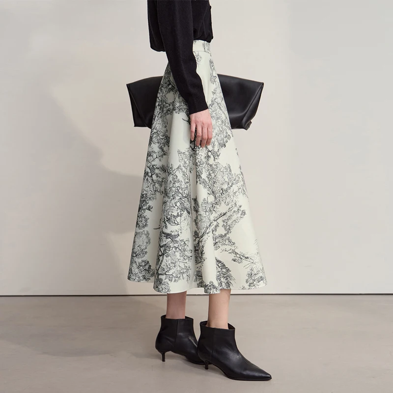 AMII Damesrok 2025, Herfst Nieuwe Handgeschilderde Afdrukken Veelzijdige Losse Rokken Voor Vrouwen A-lijn Elegante Chiffon Rok 12543192