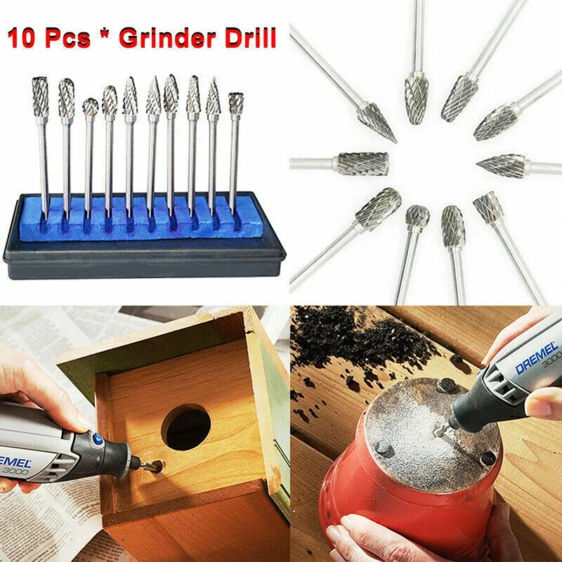 

10Pcs 3MM x 6MM Double Text Head Tungsten Carbide Rotary Tool Point Burr Die Grinder Abrasive Tools Drill Milling Carving Bits