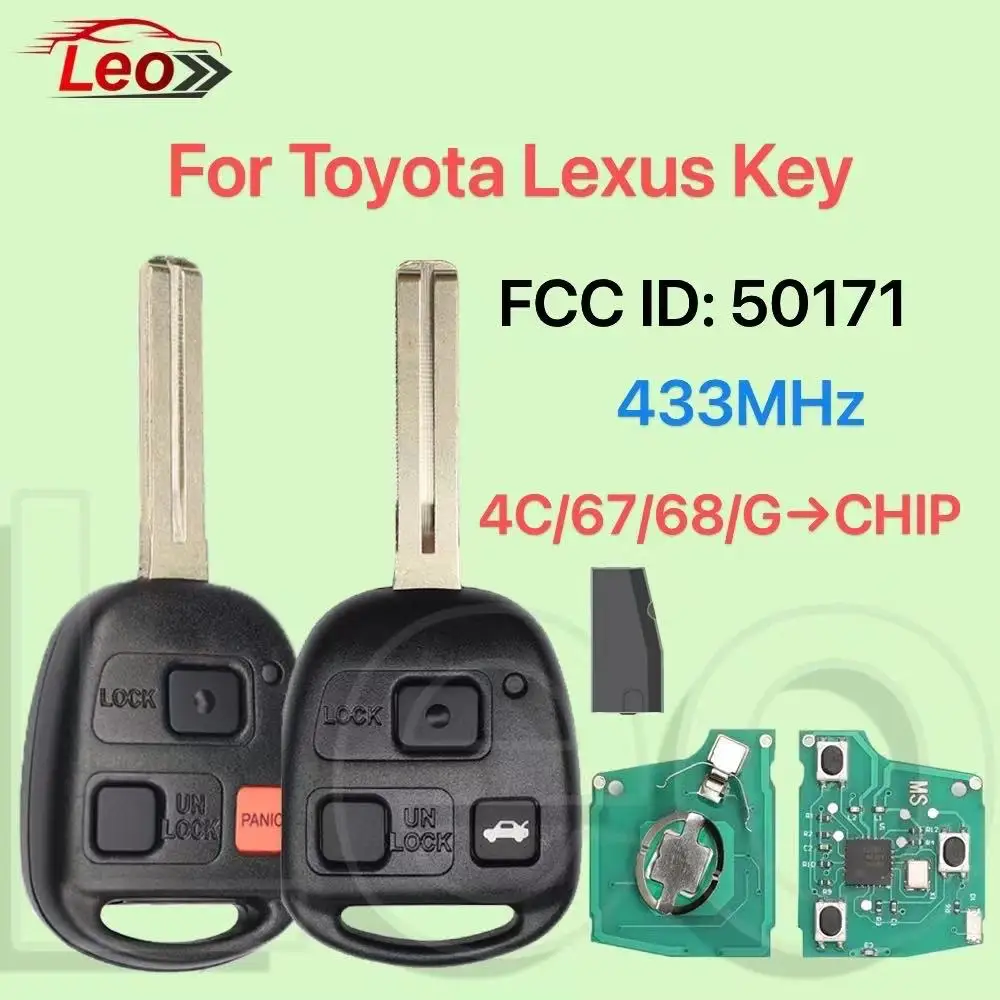 Leo FCC ID:50171 433MHz 4C/67/68/G-CHIP For Lexus Toyota Prado 120 RAV4 Kluger Previa FJ Cruiser Land Cruiser 100 Remote Key