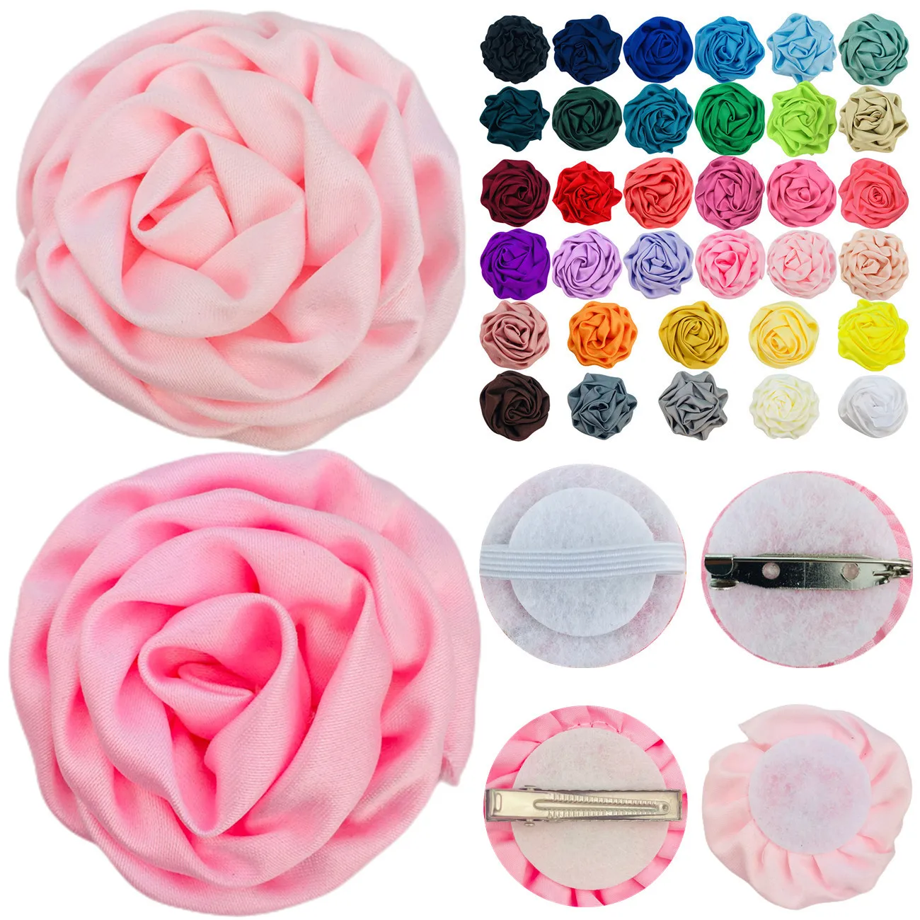 

600pcs Wholesale 5cm Satin Rose Flower Pet Pendant Snail Handmade Cloth Kids Headgear Hairpin Accessories