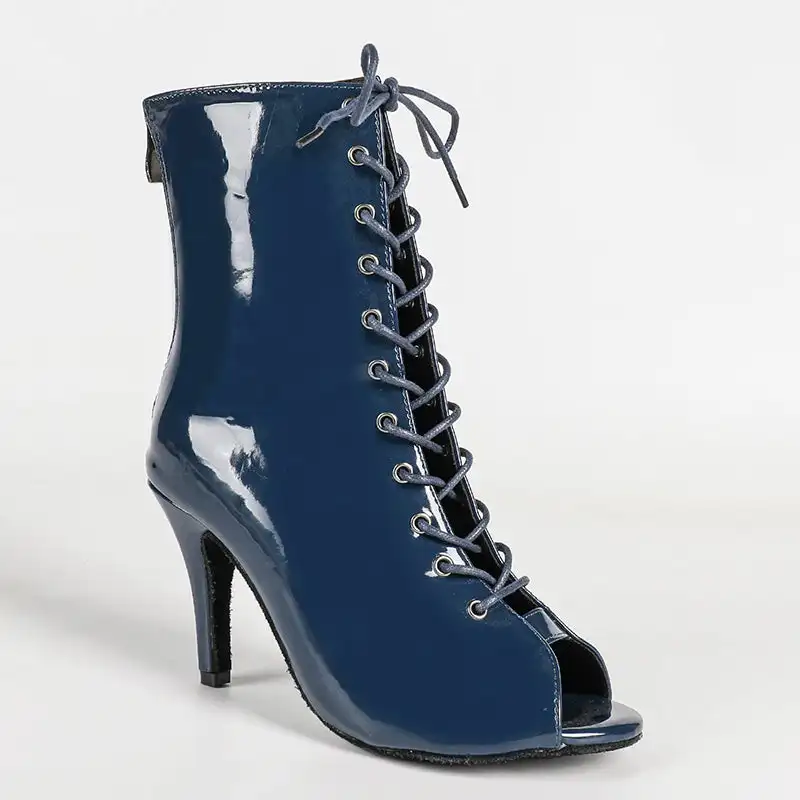 Evk Women Blue PU Latin Dance Boots Peep Toe Salsa Tango Ballroom Dance Shoes 8.5cm Girls Sneaker Party Dancing Footwear Sandals