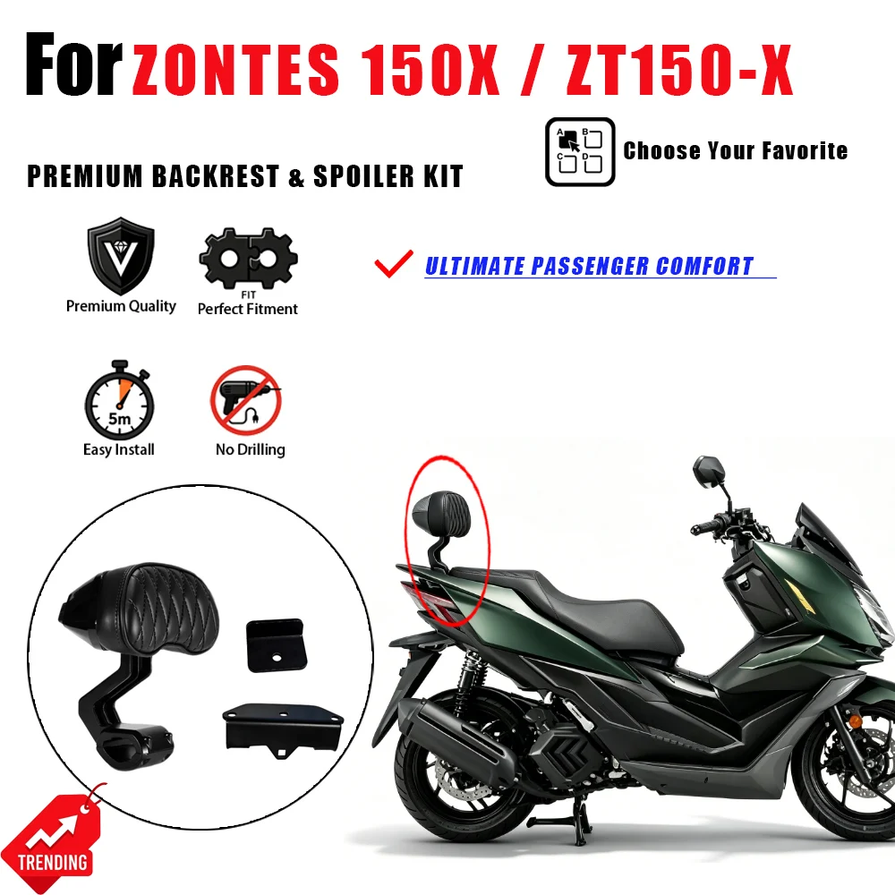 Respaldo Trasero para Motocicleta Zontes 150X, Soporte Lumbar para Pasajero, Kit de Alerón, Accesorios para Moto, Respaldo ZT150-X, Piezas