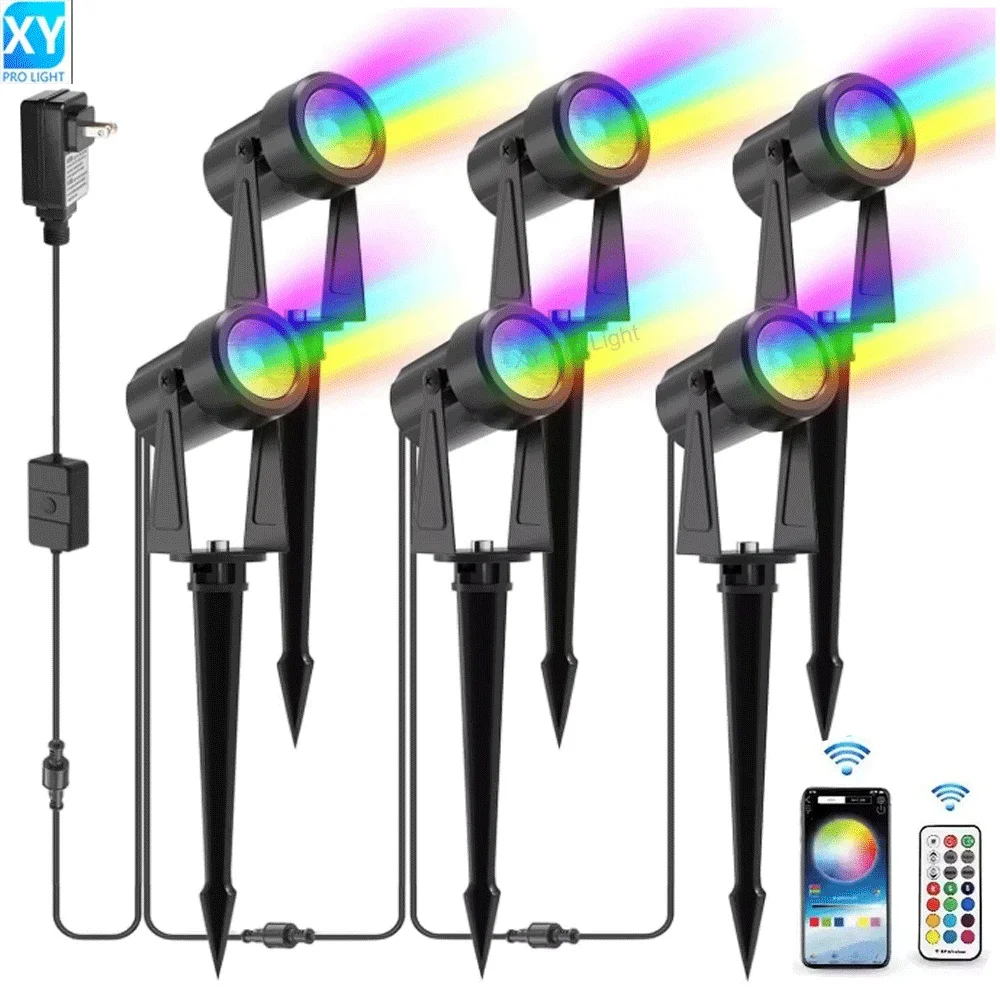 DC12V RGB LED Garden Lawn Lamp Outdoor IP65 Waterproof Remote Landscape Color Change Spotlight for Path Yard Villa Hotel Lights
