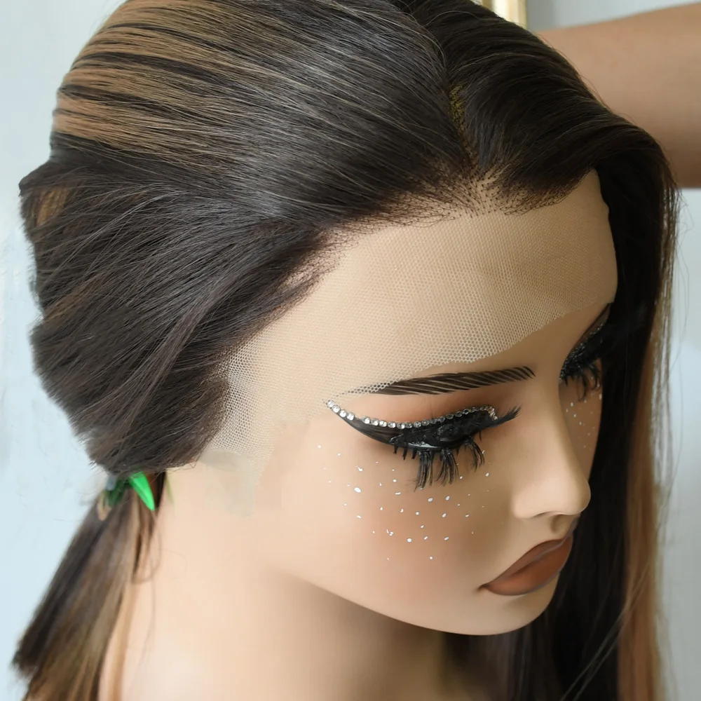 P4/27 Colored Wig 200% Highlight Blonde Bob 13x4 Lace Frontal Honey Brown Straight Hair Wigs Synthetic peluca For Women