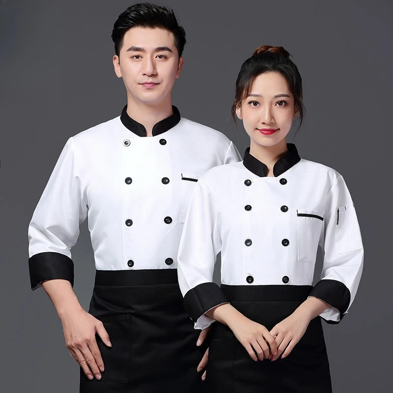 Chef Clothing Long-sleeved Sweat-absorbent Breathable Hotel Kitchen Western Restaurant Cafeteria Chef Uniform Men's Work Clothes