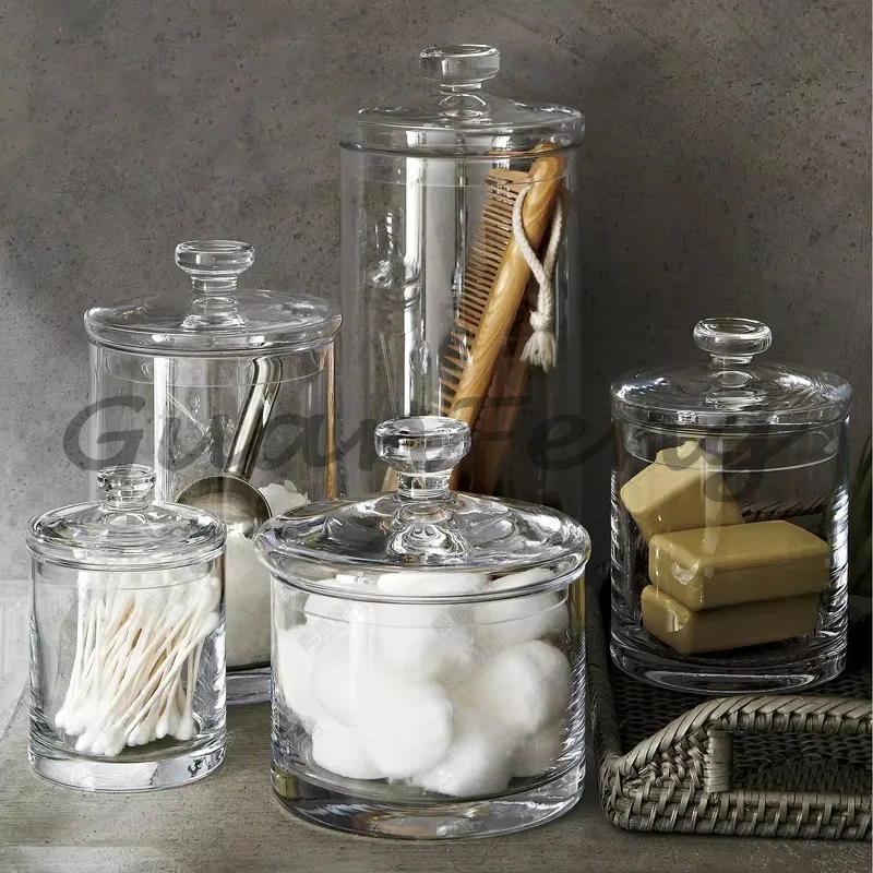 Decorative Transparent Glass Storage Container, Clear Glass Jar for Kitchen Food Storage, Bathroom & Model Room Home Decoration
