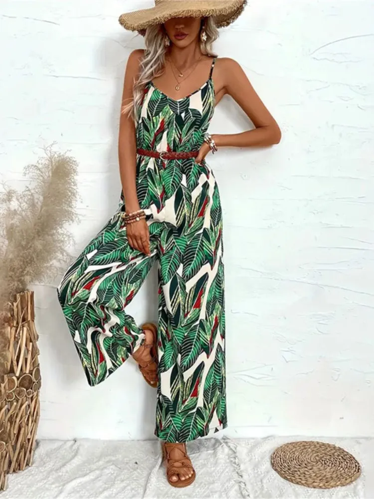 2025 New Fashion Women's Printed Camisoles Wide Leg Pants, Hanging Pants, Women's Camisoles Jumpsuits Women's High-end Sense