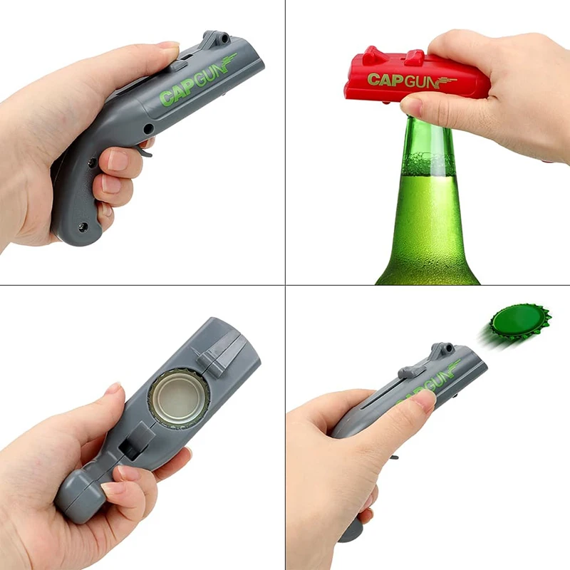 Creative Can Opener Spring Cap Catapult Launcher Gun Shape Bar Tool Drink Opening Shooter Beer Bottle Opener Kitchen Gadget Set