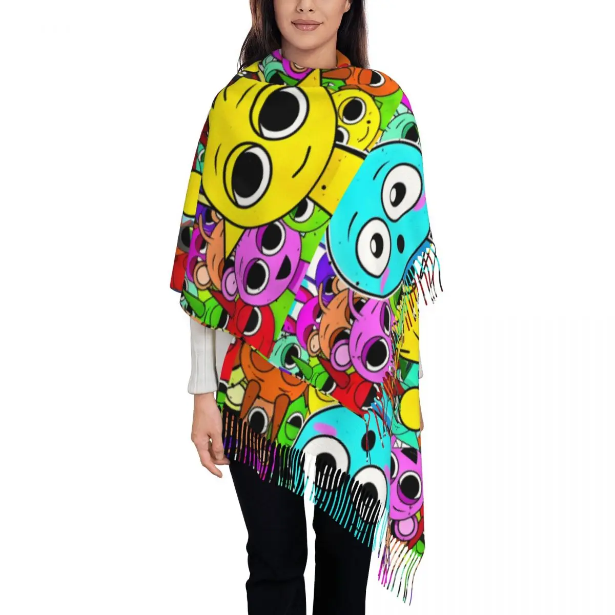 

Женские длинные шарфы с героями мультфильмов, женские зимние толстые теплые шаль с кисточками, шарф