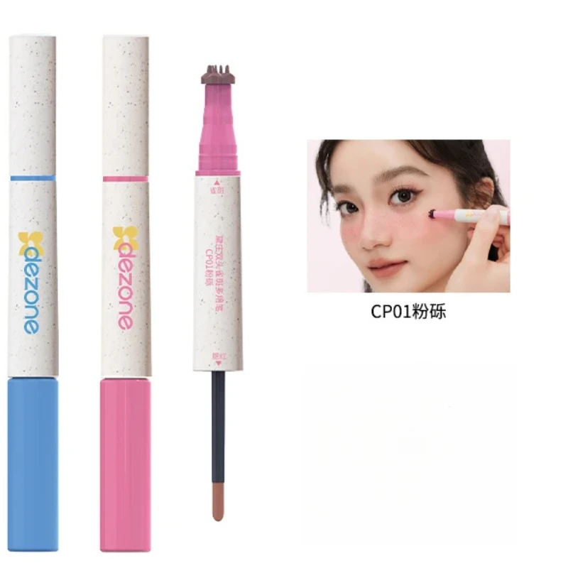 DEZONE  2 in 1 Freckle Blush Pencil Long Lasting Waterproof Looking Fake Freckles Stamp Sunkissed Face Easy To Wear Makeup