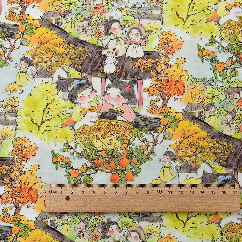 Pure Cotton Fabric Chinese Style 60s Thin Handmade DIY fro Sewing Clothing Skirt by Half Meter