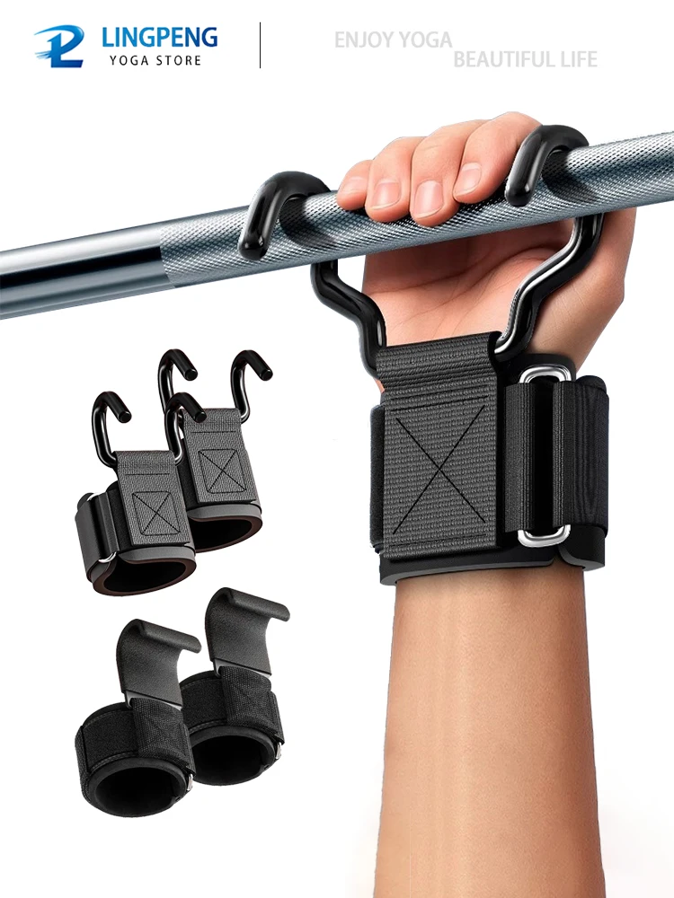 1 Paar Gewichtheffen Haakgrepen Met Polsbandages Handstang Polsband Gym Fitness Haak Gewichtsband Pull-Ups Power Lifting Handschoenen - afbeelding 2