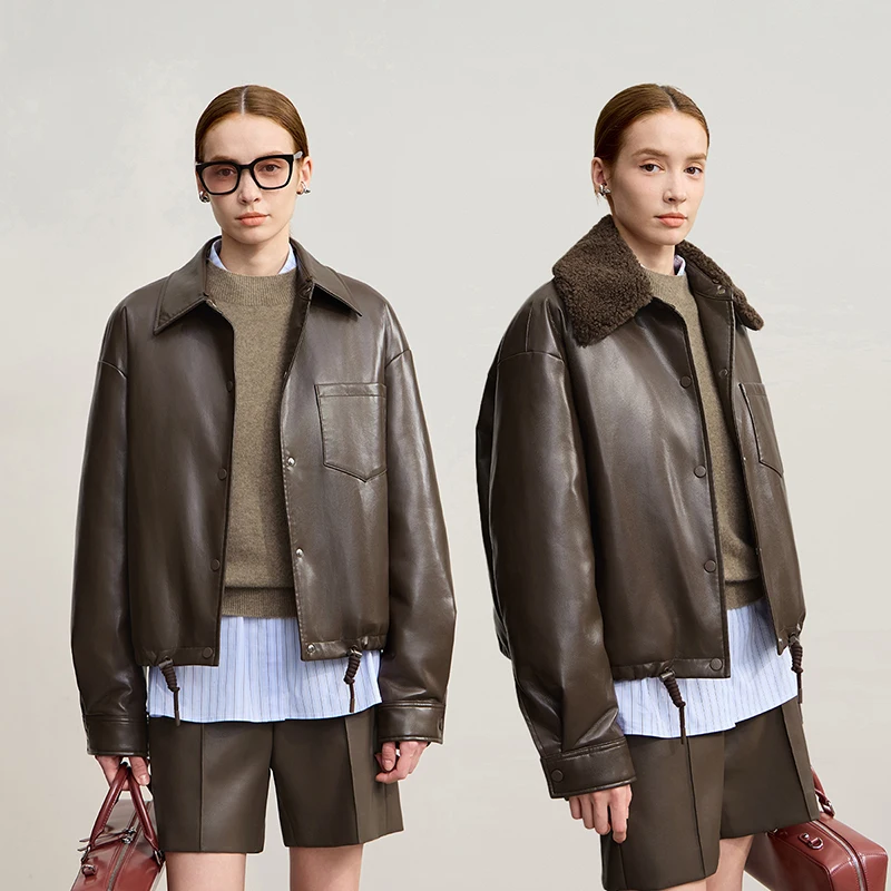 AMII Donsjas Vrouw 2025 Winter Nieuwe Moderne Warme Vrouwen Top Jas Rechte Veelzijdige Bontkraag PU Lederen Donsjack 12554040