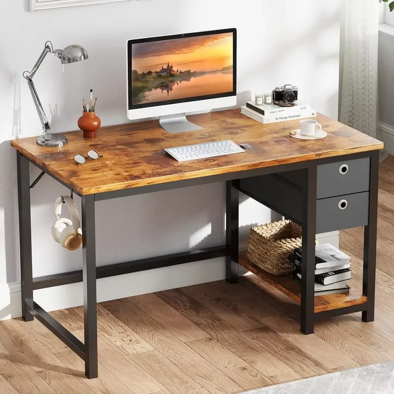 Small Modern Wooden Desktop Computer Desk with Storage Drawers Simple Study Writing Table for Home Bedroom Office