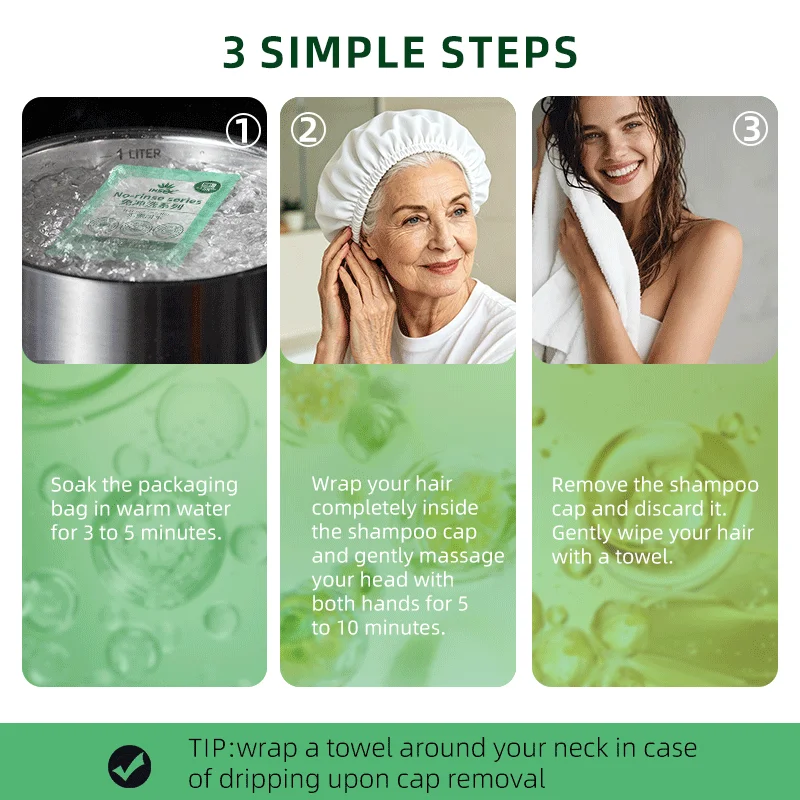 Disposable Waterless Shampoo Cap Aloe Vera Soothing Scalp Fresh Dry No Wash Hair Care Cap Microwaveable Camping Hospital Care view 5