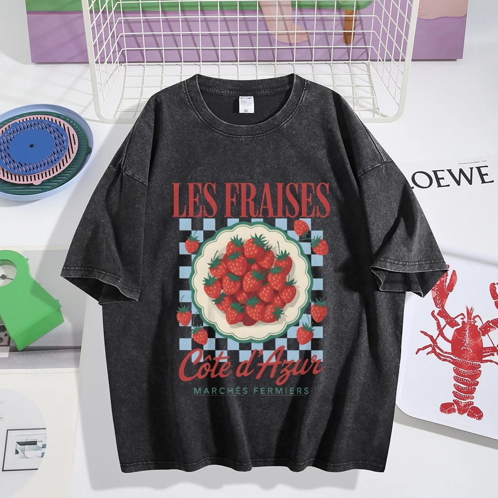 การออกแบบกระดานหมากรุกสตรอเบอร์รี่ตัวอักษรผู้หญิง Y2k Vintage Graphic Tee ลําลองแขนสั้นฤดูร้อน Daily Top 2025 การออกแบบปกติ Fit