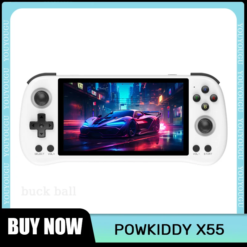 

Powkiddy X55 Handheld Game Console 5.5inch 1280*720 HD Ips Screen Double Card Rk3566 Linux Mini Portable Retro Game Console Gift