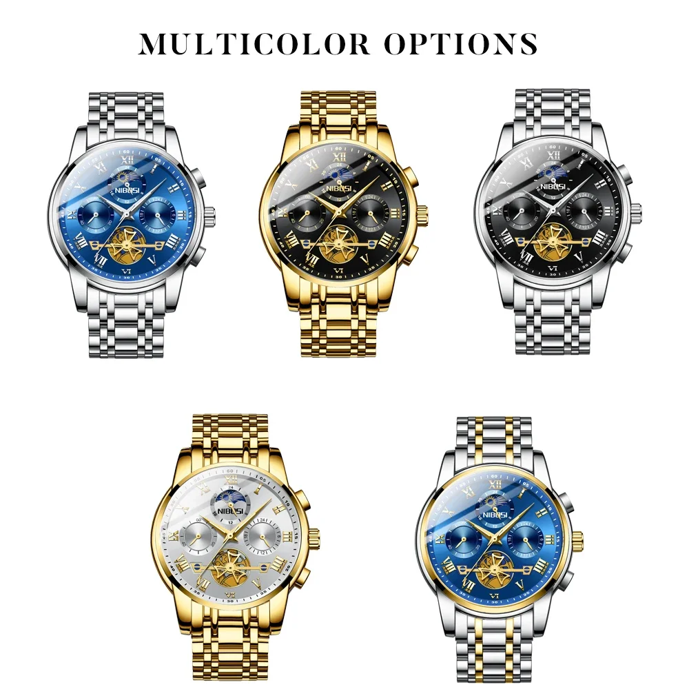 NIBOSI Orologi da uomo di lusso di marca Orologi da polso impermeabili Cronografo Business Sport Orologi al quarzo per uomo Relogio Masculino