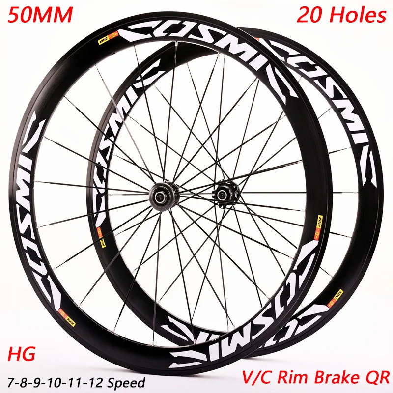 700C 50MM ALUMINIUM RIM STRAIGHT PULL FLAT BAR BEARINGS HUB BICYCLE 20 HOLE V/C RING BRAKE ROAD BIKE QUICK RELEASE WHEELSET