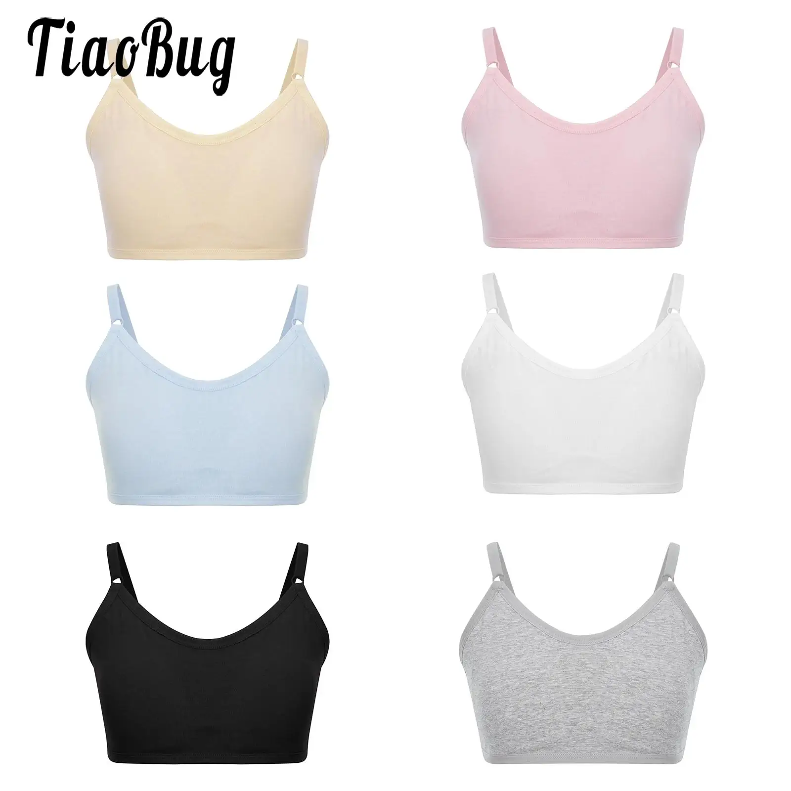 Kids Girls Adjustable Straps Padded Bra with Hook-and-Eye Closure Sleeveless Vest Bra Underwear for Dance Sports Running Yoga