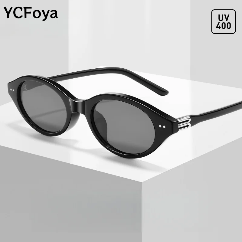 

YCFoya New Acetate Fiber Small Elliptical Polarized Sunglasses Trendy Female Personality Retro Eyeglass frame 9229TY