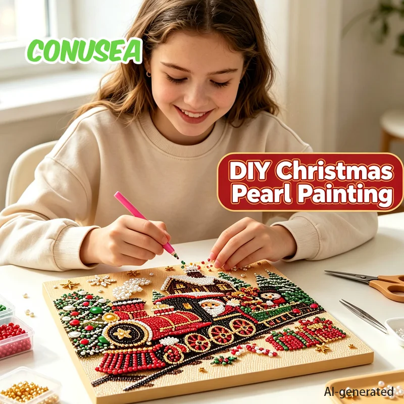 2026 Christmas Pearl Painting Set Santa Claus Snowman Train 3D Pearl Craft Kit Handmade Wall Home Decoration Items For Adults